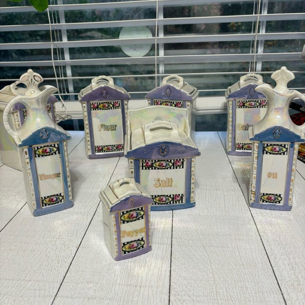 Vintage MEPOCO Ware 8 Piece Lusterware Canister Set Germany